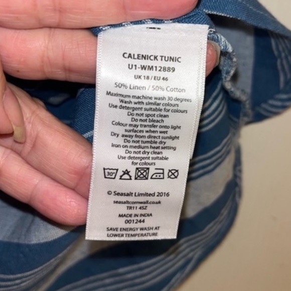 Seasalt Cornwall Linen/Cotton Striped Calenick Tunic Top - Picture 13 of 15